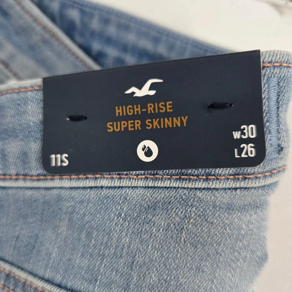 Hollister High-Rise Super Skinny Distressed‎ Jeans W30 L26 Light Wash Denim